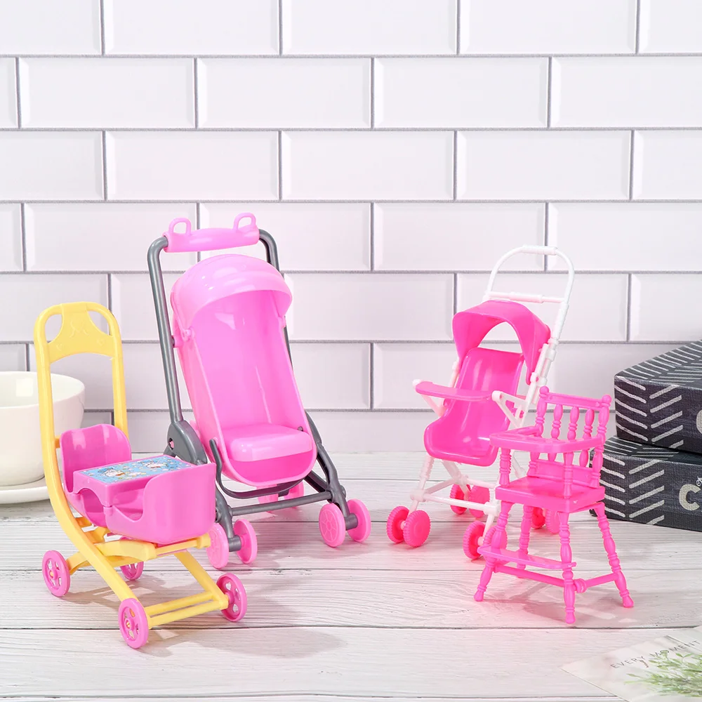 Miniatur Baby Kinderwagen Für Puppen Zubehör Puppenhaus Möbel Kunststoff Mini Esszimmer Stuhl Infant Wagen Mädchen Pretend Spielzeug