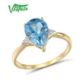 VISTOSO Pure14K 585 Yellow Gold Ring For Women Sparkling Diamond Limpid Blue Topaz Anniversary