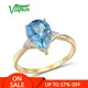 VISTOSO Pure14K 585 Yellow Gold Ring For Women Sparkling Diamond Limpid Blue Topaz Anniversary