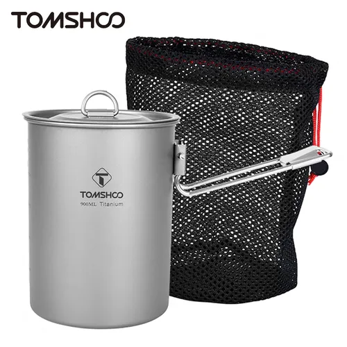 Tomshoo 900ml Camping Topf ultraleichte Titan Topf Wasser Tasse mit Deckel und faltbaren Griff Titan