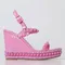 Women New Full Pink Stud Wedge Sandal Platform Slingback String Bead Ruffle Design Heels Round Shallow Casual Office Lady Shoes