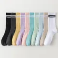 Neue Baumwolle Mid-Calf Candy Farbe gestreifte Yoga-Socken unten rutsch feste Pilates-Socken