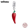 WOSTU 925 Sterling Silver Charms Petite Little Peppers Bead Red Pendant Fit Original Bracelet