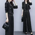 Small Blazers Suit Women's Spring New Casual Professional Short Blazer Jacket And Wide Leg Pants Two