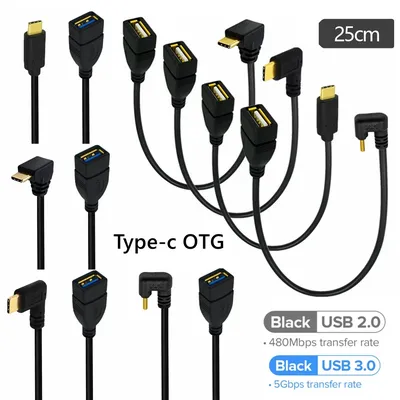90 Grad U-förmiger USB 3,0 2,0 bis Typ C otg Adapter Stecker Buchse für Xiaomi Redmi Oneplus Realme Image