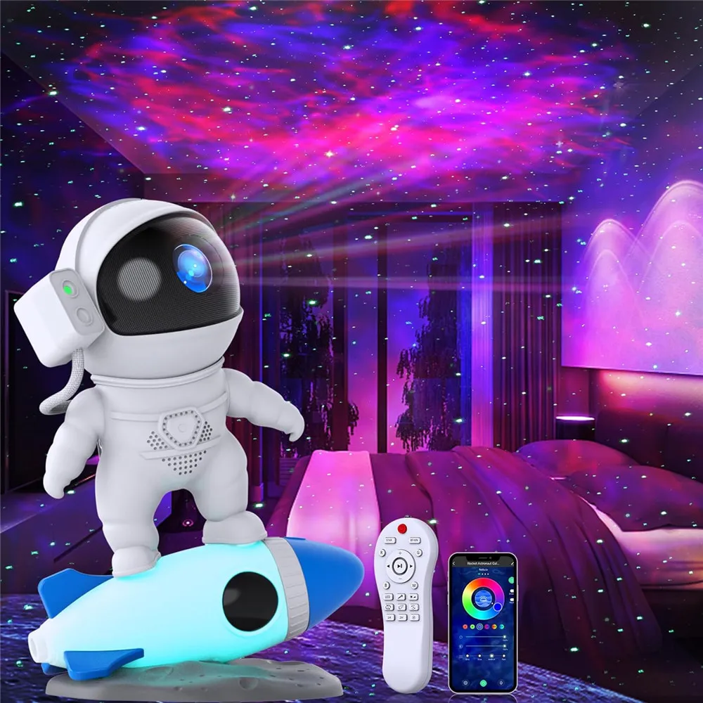 Rakete Astronaut Galaxy Projektor Nachtlicht Lampe und 12-Folie Sternenhimmel Astronaut Projektoren Lampe Planetarium für Kinderzimmer