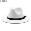 Gangster Trilby Felt Fedora Hat European American Wide Brim Top Jazz Caps Women Men Wool White