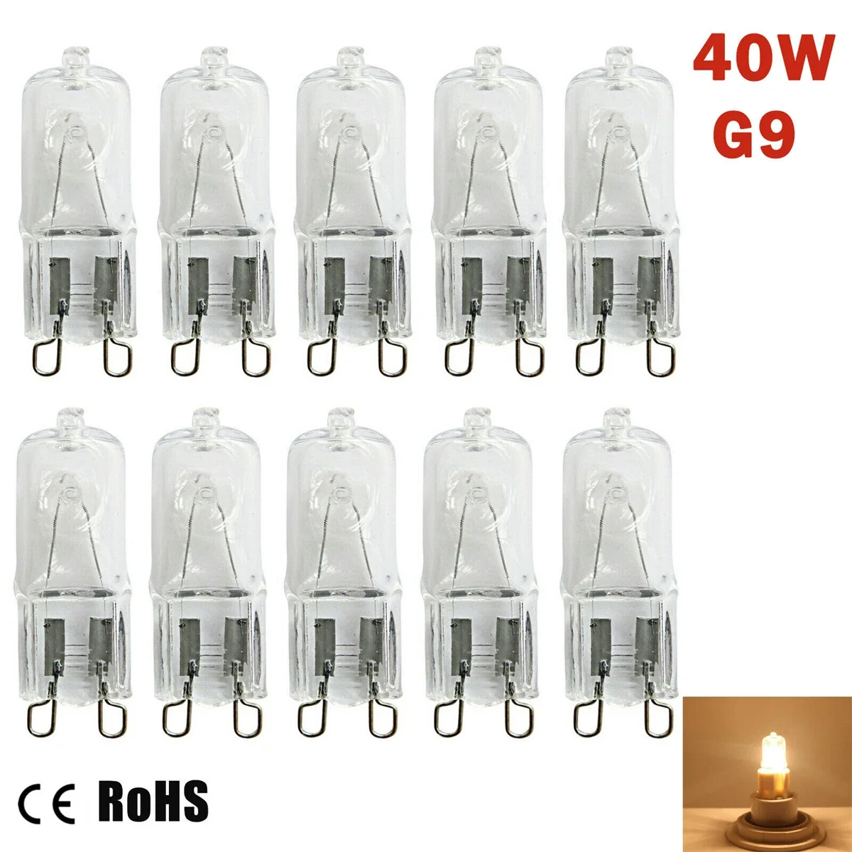 10 stücke 40W G9 Halogenlampe Halogen Birne Pin Basis Wolfram Birne Warm Weiß Globus Lampe