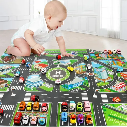 Kinder Verkehr Auto Karte Straße Matte Junge Mädchen Lernspiel zeug Straße Teppich Spiel matte für