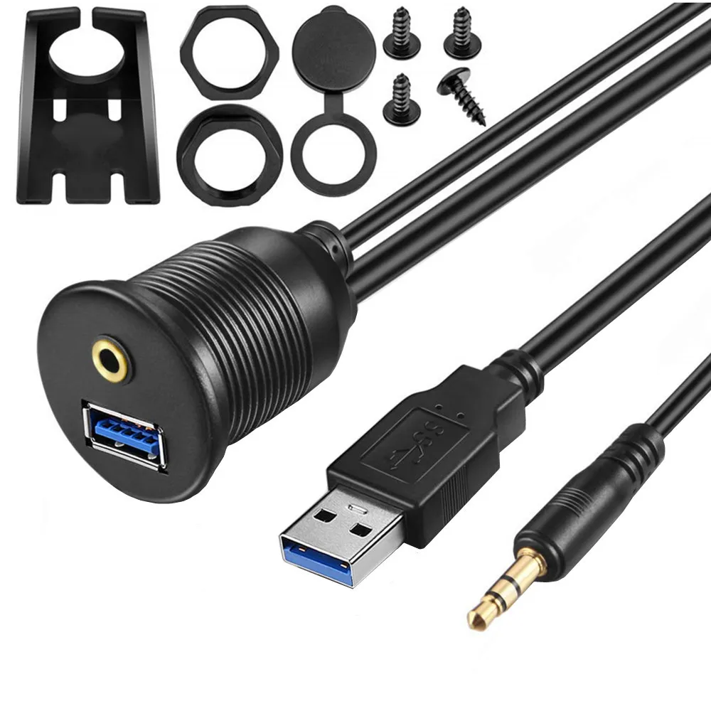 USB Unterputz Panel USB 2.0 USB 3.0 3,5 mm Verlängerung 3,5 mm Klinke Armaturenbrett Wasserdichtes Leitungskabel für Auto Motorrad Image