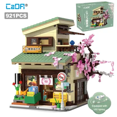 Cada LED Stadt Japanischen Stil Lebensmittelgeschäft Haus Bausteine Doppel Decker Duplex Architektur Ziegel Spielzeug für Kind Geschenke Image