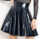 Gothic Frauen Wet Look Patent PU Leder Rock Dame Hohe Taille PVC Ausgestelltes Plissee A-linie Kreis