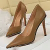 BIGTREE Schuhe Sexy Nieten String Bead Frauen Pumpen Pu Leder Schuhe High Heels Frauen Büro Schuhe Stiletto Damen Plus Größe 43