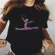 Summer 2024 Watercolor Ballet Dancer Printed Girl Black T Shirt Kawaii Gymnastics Dance Lover Gift