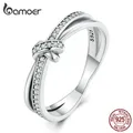 Bamoer Real 925 Sterling Silver Vintage Knot Band Rings For Women Retro Clear CZ Wedding Ring Bezel