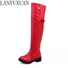 LANYUXUAN Botas Super Große Größe 30-52 Frauen Über Knie Halben keil Stiefel Frau Schnee Botas Fashion Winter Warme Schuhe Schuhe X-01