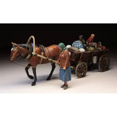 Harzfigurenmodell im Maßstab 1:35, zusammengebaute Bausätze, Geschichte, Militärthemen, russische Flüchtlinge mit Wagen 1941-45, unmontiert, unbemalt Image