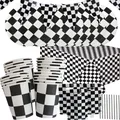 Chess Party Supplies Racecar Black and White Checkered Party Tableware Cup Plate Napkins Birthday