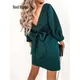 2022 Women Solid O-Neck Princess Party Dress Spring Autumn Sexy Three Quarter Sleeve Ladies Bow