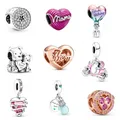 Authentic 925 Silver Hot Air Balloon Pink Bear Love Mama Heart Motorcycle Charms Dangle Fit Original