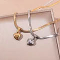 Vintage Stainless Steel 3D Love Heart Pendant Necklace for Women Boho Flat Snake Blade Chain Choker