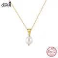 EFFIE QUEEN Real 925 Sterling Silver Cultured Freshwater Pearl Necklace for Women Handmade 14K Gold