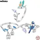 WOSTU 925 Sterling Silber Blau Vogel Blume Ring Lilie der Tal Natürliche Finger Offenen Ring Edlen