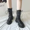 Damen stiefel Punk Schuhe für Frauen halbhohe Plattform Schuhe Biker besetzt Mid Calf Western 2024