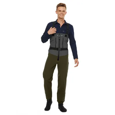 Men's Fly Fishing Waders Three-Layer Waterproof Fabric With Neoprene Socks waterproof and breathable
