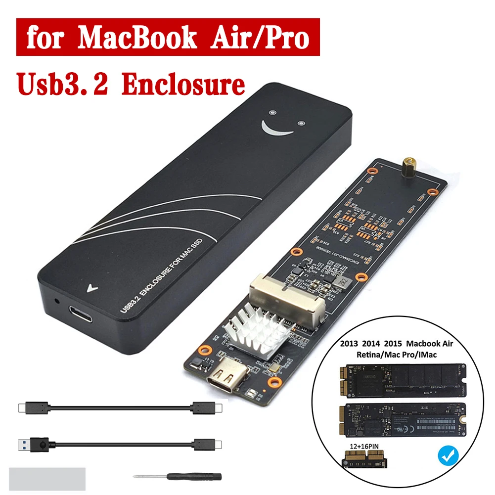 Für MacBook SSD-Gehäuse NVMe M2 SSD-Gehäuse für Apple MacBook Air Pro Retina 2013 2014 2015 2016 2017 USB 3.2 zu MAC M.2 Box Image