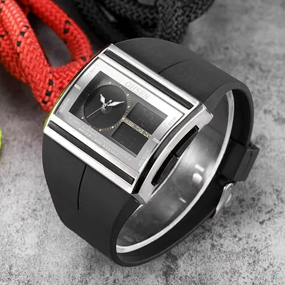 OHSEN Männer Dual Display Armbanduhren 50M Wasserdichte Outdoor-Sport Schwarz Silikon uhr