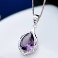 Natural Amethyst S925 Silver Necklace Female Pendants Clavicle Chain Accessories Peridot Gemstone