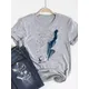 Feder Aquarell Schöne Print T Shirt Kurzarm Sommer Top Mode Kleidung Frauen Kleidung Grau Basic Tee