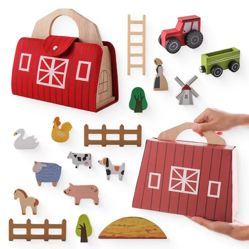 Baby Holzblock Spielzeug Scheune Modell Stapel Balance Montessori Spielzeug Holz autos Tier blöcke