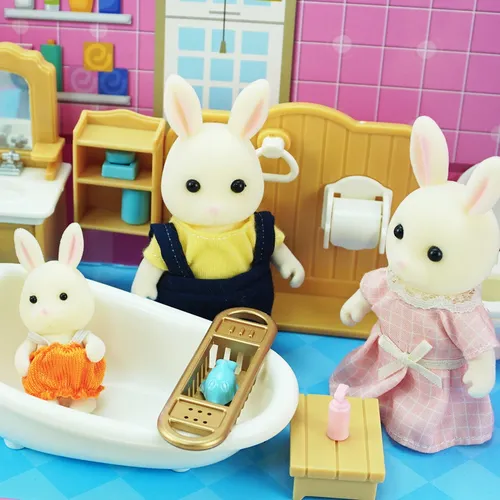 Neue 1:12 Puppenhaus Zubehör Mädchen Spiele Wald Tier Miniatur Puppen Bad Dusche Bunny Milchig