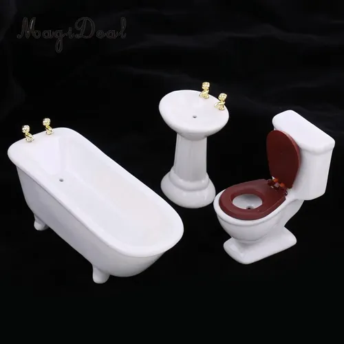 3Pcs/Set 1/12 Skala Modernen Weißen Keramik Bad Badewanne Wc Set für Puppenhaus Miniatur Möbel Acc