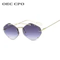 OEC CPO Ladies Rimless Polygon Sunglasses Women Brand Designer Trendy Gradient Sunglasses Female