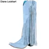 Retro Nieten Quasten Lange Stiefel Fransen Western Cowboy Stiefel Frauen 2025, Vintage Frau Chunky Heels Casual Boot Slip On Schuhe Femal