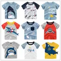 1 2 3 4 5 6 7 8 9 Years Kids Boys 100% Cotton Short Sleeve Shark Cartoon T-Shirts Clothes Children