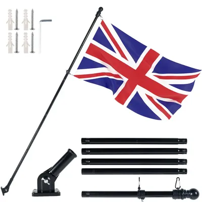 Flag Pole Flagpole Kit Bracket Holder House Rotating Poles Wall Outdoor Garden Mount Base Mounting Stand Rings Set Steel Mounted