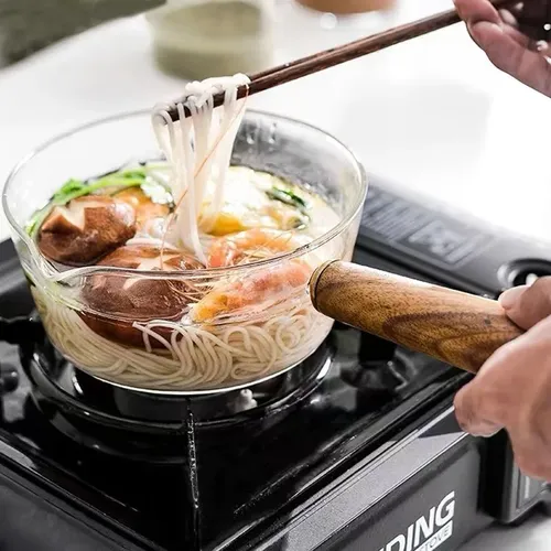 450/650ml Suppe Brei Topf Milch Topf Mit Holz Griff Glas Kochen Topf Instant-nudeln Topf Glas