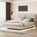 Stylish Queen Platform Bed Frame w/ USB Port and Socket, Velvet Upholstered Bed with Sensor Light and 2 Large Backrests, Beige