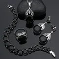 Punk Style Jewelry Black Cubic Zirconia 925 Silver Jewelry Set for Women's Party Earrings Necklace