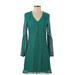 NANETTE Nanette Lepore Casual Dress - Mini V Neck Long sleeves: Teal Print Dresses - Women's Size 4