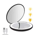 Mini Portable Folding Travel Mirror LED Light Makeup Mirror Compact Mirror 10X Magnification 2-sided