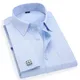 Men 's French Cufflinks Business Dress Shirts Long Sleeves White Blue Twill Asian Size M L XL