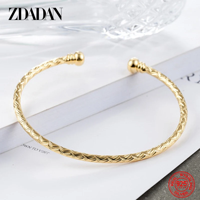 Zdadan Sterling Silber 18 Karat Gold offene Manschette Armband & Armreif für Frauen Mode Hochzeit Schmuck Geschenk Image