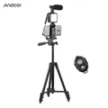 Andoer KIT-05LM Tripod Smartphone Vlog Video Kit with Phone Holder Microphone LED Video Light Remote