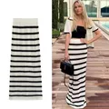 TRAF Fashion Striped Long Skirts For Women 2023 High Waist Knit Skirt Woman Cut Out Summer Skirt