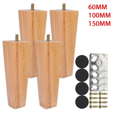 4Pcs Solid Wood Furniture Legs 6/15/10cm Wooden Sofa Legs Couch Bed Cabinet Table Chair Replacement Feet Square Foot Accessories